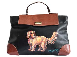 Plants: hund hundetasche portrait 
             leder tasche handtasche unikat bemalt malerei handbemalt von hand bemalt, 
             bei klick wird lightbox gestartet