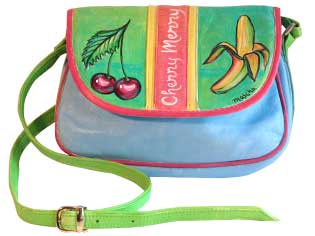 Plants: kirsch banane grün blau rot 
                    leder tasche handtasche unikat bemalt malerei handbemalt von hand bemalt, 
                    bei klick wird lightbox gestartet