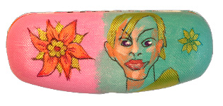 Brillen Etui, Hand bemalt, Malerei, Unikat, Gesicht, Portrait, Blume, bunt