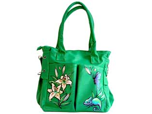 Plants: geko lilie schmetterling 
                    grün tasche handtasche unikat bemalt malerei handbemalt von hand bemalt, 
                    bei klick wird lightbox gestartet