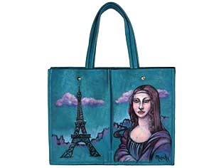 Plants:paris mona lisa eifelturm petrol 
             leonardo da vinci tasche handtasche unikat bemalt malerei handbemalt von hand bemalt, 
             bei klick wird lightbox gestartet