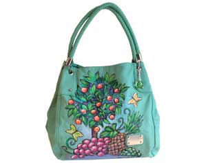 Plants:summerfly garten orangen 
                    ananas weintrauben blau schmetterling sommer türkis blau tasche 
                    handtasche unikat bemalt malerei handbemalt von hand bemalt, 
                    bei klick wird lightbox gestartet